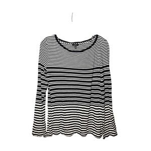 Talbots Womens XS Black White Striped Rayon Long Sleeve Button Tab Scoop Top